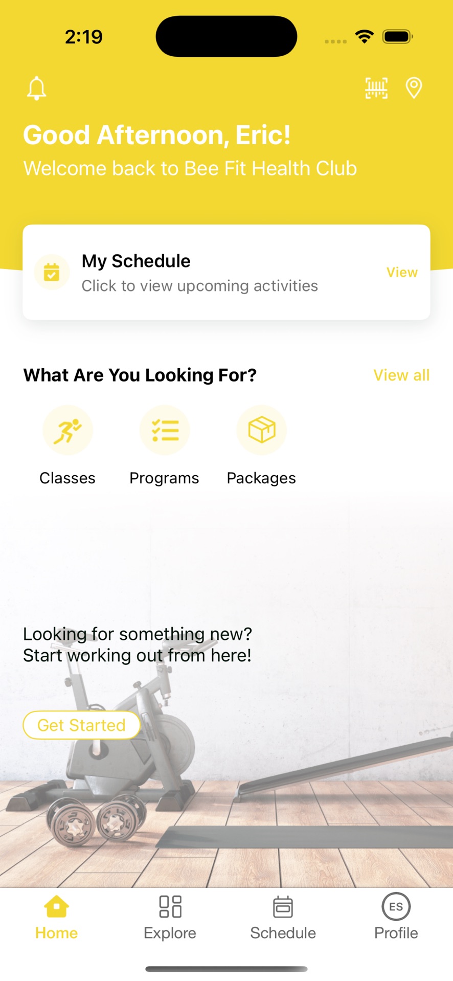 Bee Fit app check-in and door screen